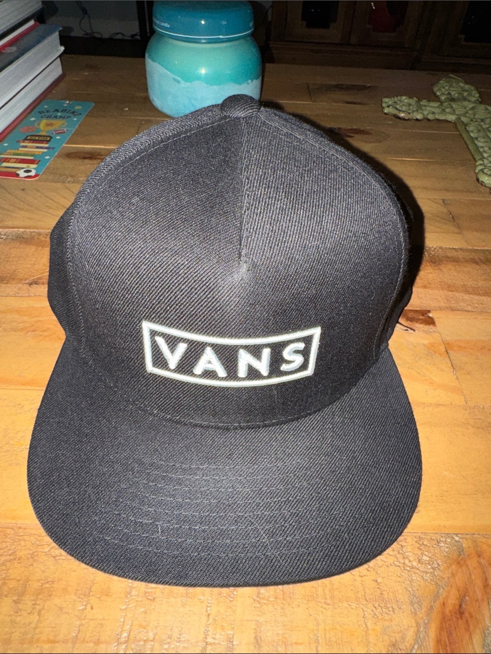 Vans Black Snapback Hat with White Box Logo-Youth Size